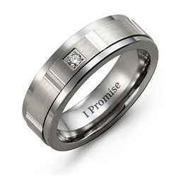 Men's Gemstone Ring with Diamond Cut Inlay in Tungsten with Cubic Zirconia