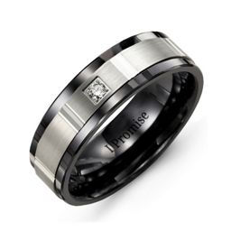 Men's Gemstone Ring with Diamond Cut Inlay