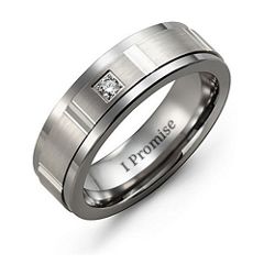 Men's Gemstone Ring with Diamond Cut Inlay – Tungsten with Cubic Zirconia