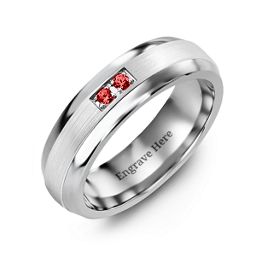 Men's Gemstone Dome Ring with Brushed Inlay