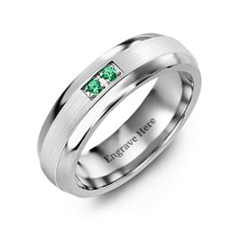 Men's Gemstone Dome Ring with Brushed Inlay