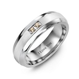 Men's Gemstone Dome Ring with Brushed Inlay in Tungsten with Opal