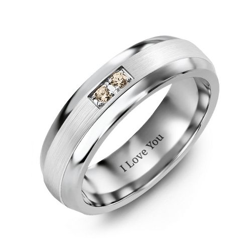 Men's Gemstone Dome Ring with Brushed Inlay – Tungsten with Opal