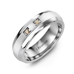Men's Two Stone Dome Ring with Brushed Inlay in Tungsten with Opal