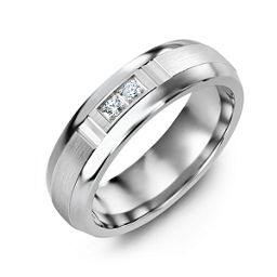 Men's Two Stone Ring with Brushed & Grooved Inlay