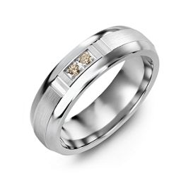 Men's Two Stone Ring with Brushed & Grooved Inlay