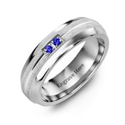 Men's Two Gemstone Ring with Banded Textured Inlay