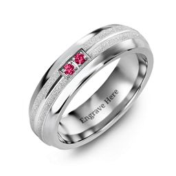 Men's Two Gemstone Ring with Banded Textured Inlay