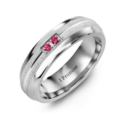 Men's Two Gemstone Ring with Banded Textured Inlay