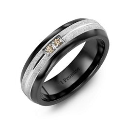 Men's Two Gemstone Ring with Banded Textured Inlay in Ceramic with Opal