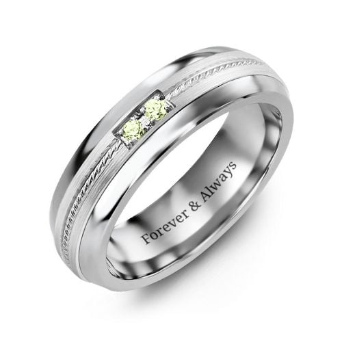 Men's Two Stone Ring with Rope Detail Inlay