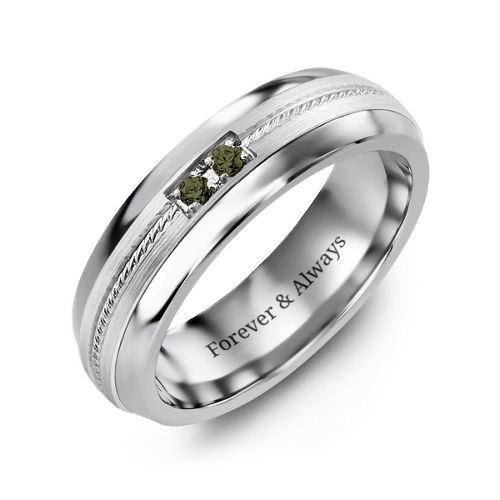 Men's Two Stone Ring with Rope Detail Inlay – Tungsten with Alexandrite