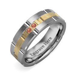 Men's Two Stone Grooved and Brushed Ring