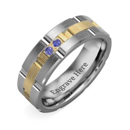 Men's Two Stone Grooved and Brushed Ring