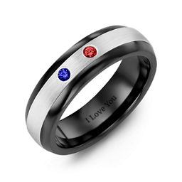 Men's Two Gemstone Dome Ring with Brushed Inlay