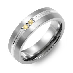 Men's 2-Stone Carved Dome Ring With Brushed Inlay