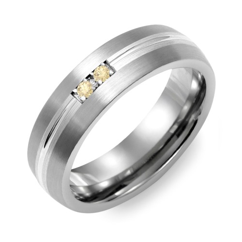 Men's 2-Stone Carved Dome Ring With Brushed Inlay – Tungsten with Citrine