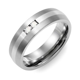 Men's 2-Stone Dome Ring With Brushed Inlay in Tungsten with Opal