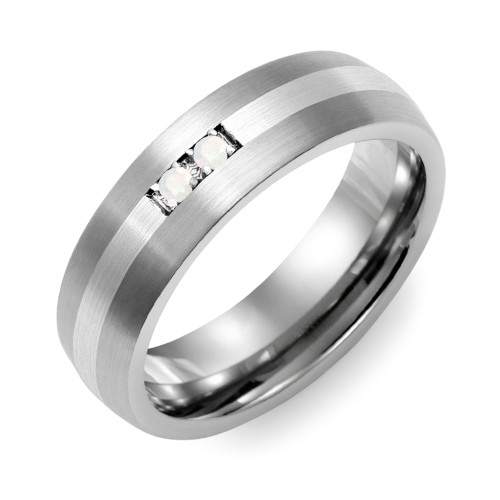 Men's 2-Stone Dome Ring With Brushed Inlay – Tungsten with Opal