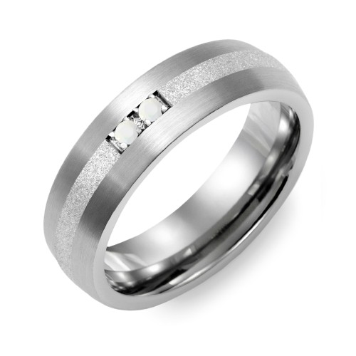 Men's 2-Stone Dome Ring With Sandblasted Inlay – Tungsten with Opal
