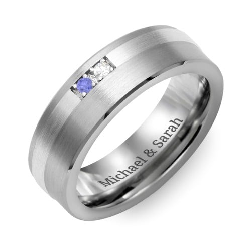 Men's 2-Stone Brushed Ring With Off-Centre Inlay