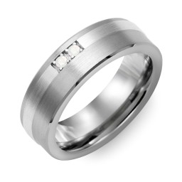 Men's 2-Stone Brushed Ring With Off-Centre Inlay in Tungsten with Opal