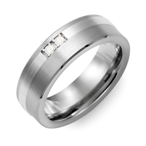 Men's 2-Stone Brushed Ring With Off-Centre Inlay – Tungsten with Opal