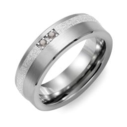 Men's 2-Stone Brushed Ring With Off-Centre Sandblasted Inlay
