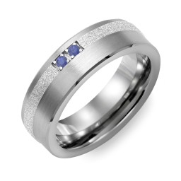 Men's 2-Stone Brushed Ring With Off-Centre Sandblasted Inlay