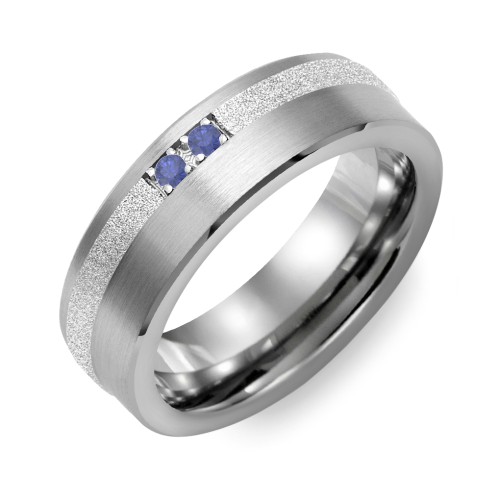 Men's 2-Stone Brushed Ring With Off-Centre Sandblasted Inlay