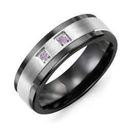 Men's 2-Stone Brushed Ring With Inlay