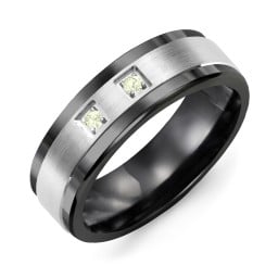 Men's 2-Stone Brushed Ring With Inlay