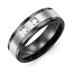 Men's 2-Stone Brushed Ring With Inlay in Ceramic with Opal