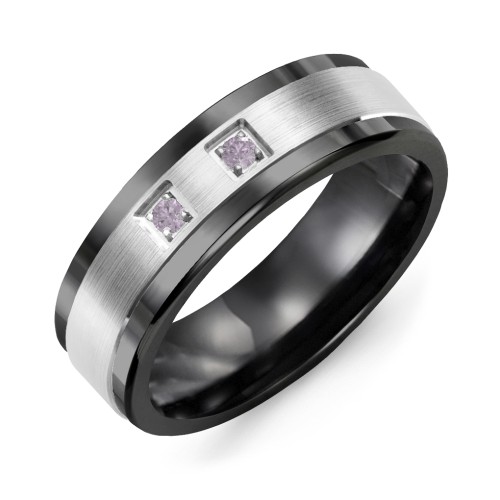 Men's 2-Stone Brushed Ring With Inlay – Ceramic with Alexandrite