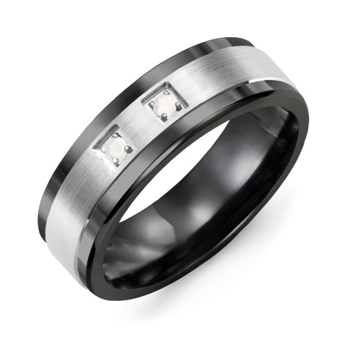 Men's 2-Stone Brushed Ring With Inlay – Ceramic with Opal