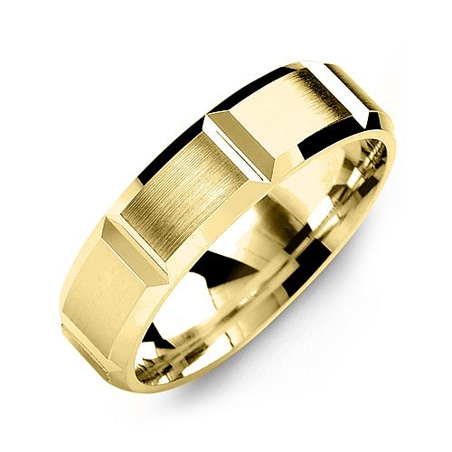 Men's Vertical Grooved Brushed Ring – 10K Yellow Gold