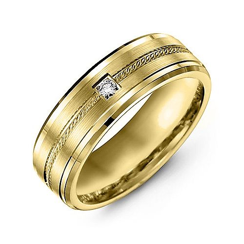 Men's Rope & Beveled Ring with Gemstone – 10K Yellow Gold with Cubic Zirconia