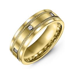 Men's Rope Ring with Gemstone Accents in 10K Solid Yellow Gold