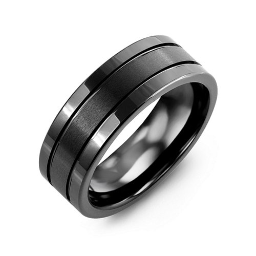 Men's Polished & Satin Triple Band Black Ceramic Ring