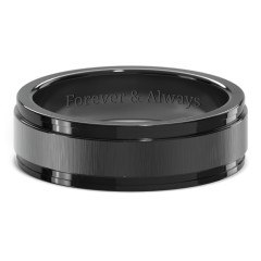 Men's Brushed Black Ceramic Ring with Beveled Edges