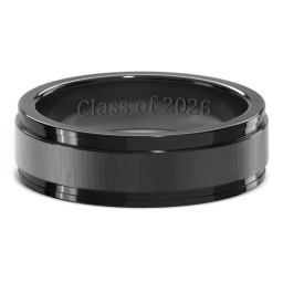 Men's Brushed Black Ceramic Ring with Beveled Edges in Ceramic