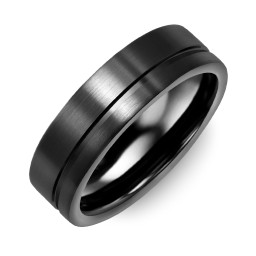 Men's Off Centre Brush Black Ceramic Band