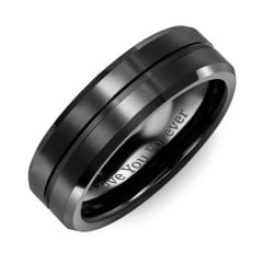 Men's Carved Satin Black Ceramic Band With Beveled Edges