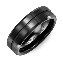 Men's Carved Satin Black Ceramic Band With Beveled Edges