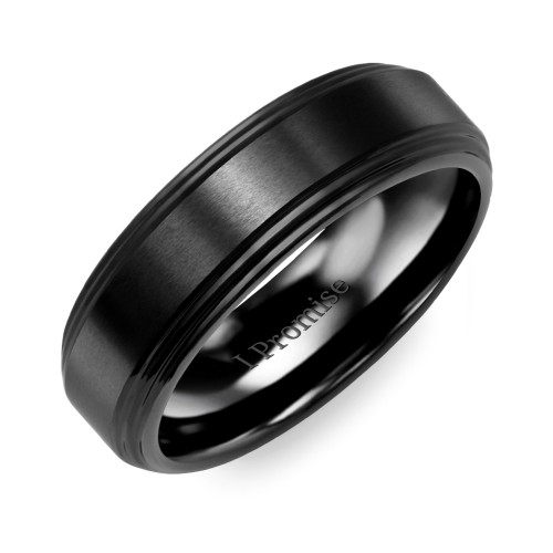 Men's Brush Centre Black Ceramic Ring With Polished Edges