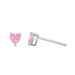 Kids Heart Birthstone Stud Earrings – Sterling Silver with Pink Tourmaline