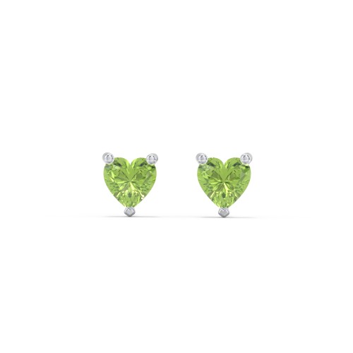 Kids Heart Birthstone Stud Earrings – Sterling Silver with Peridot