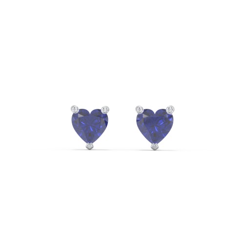 Kids Heart Birthstone Stud Earrings – Sterling Silver with Blue Sapphire