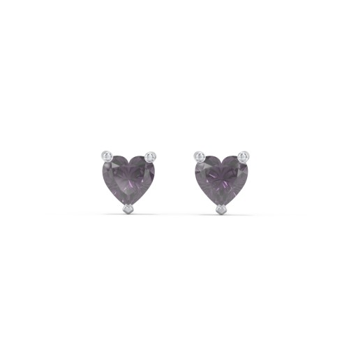 Kids Heart Birthstone Stud Earrings – Sterling Silver with Alexandrite