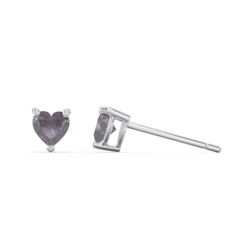 Kids Heart Birthstone Stud Earrings – Sterling Silver with Alexandrite